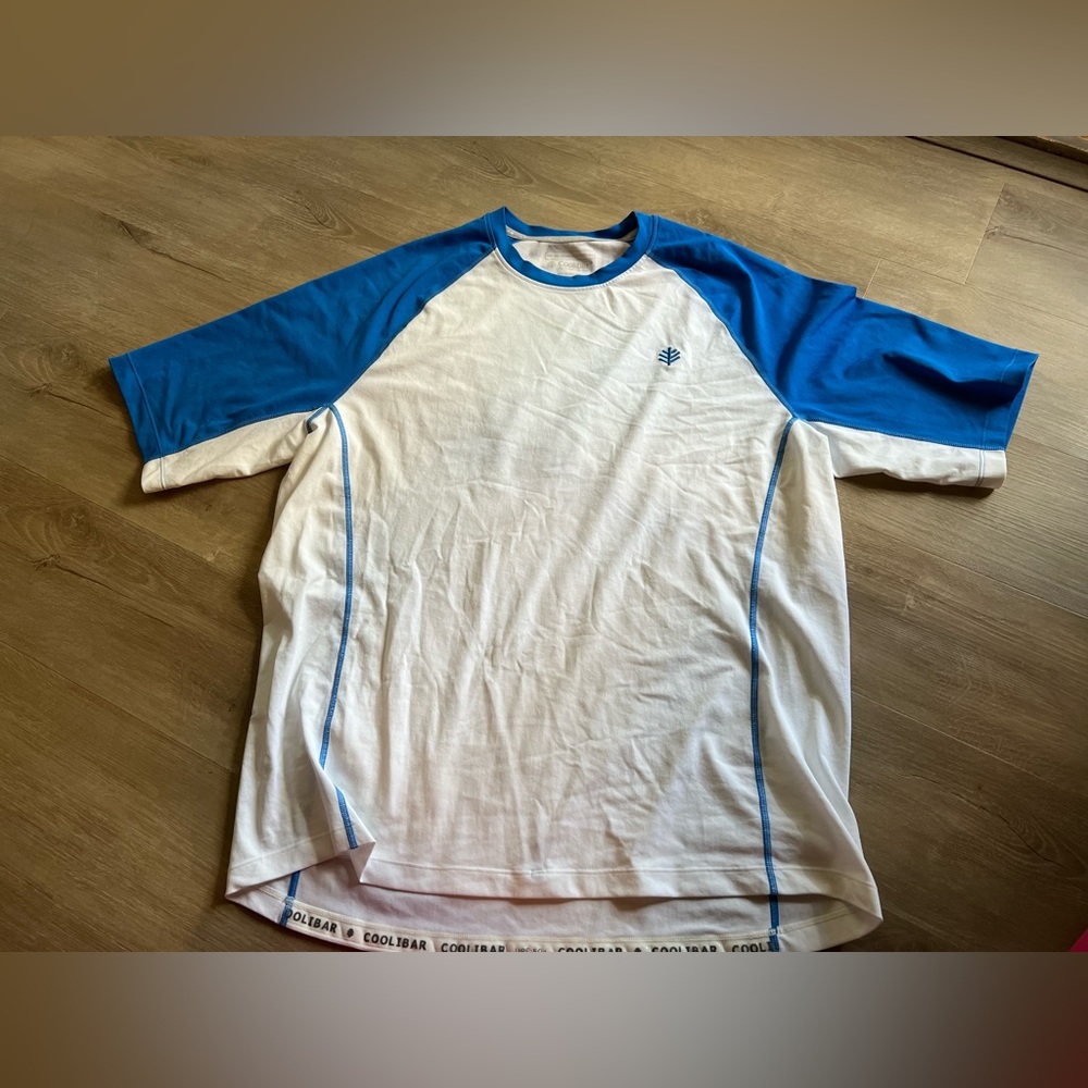 Coolibar UPF 50+ Short Sleeve Shirt Men's Large White Blue Shirt